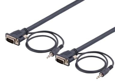 DELTACO monitorkabel HD15ha-ha, 3m, 1920x1200 i 60Hz, med 3,5mm lj