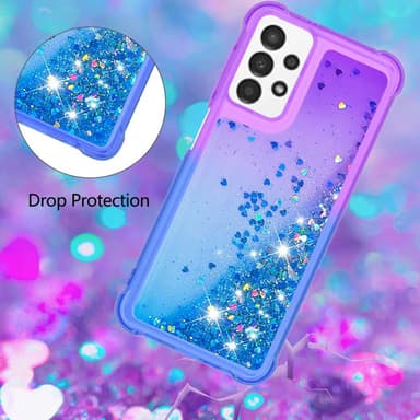 SKALO Samsung A13 4G Kvicksand Glitter Hjärtan TPU-skal - Lila-Blå