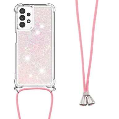 SKALO Samsung A13 4G Kvicksand Glitter Mobilhalsband - Rosa