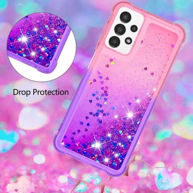 SKALO Samsung A13 4G Kvicksand Glitter Hjärtan TPU-skal - Rosa-Lila