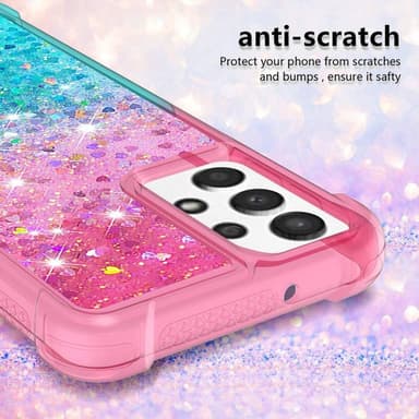 SKALO Samsung A13 4G Kvicksand Glitter Hjärtan TPU-skal - Rosa-Turkos