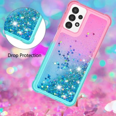 SKALO Samsung A13 4G Kvicksand Glitter Hjärtan TPU-skal - Rosa-Turkos