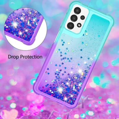 SKALO Samsung A13 4G Kvicksand Glitter Hjärtan TPU-skal - Turkos-Lila