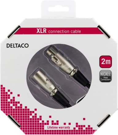 DELTACO XLR-ljudkabel, 3-pin ha - 3-pin ho, 2m, svart