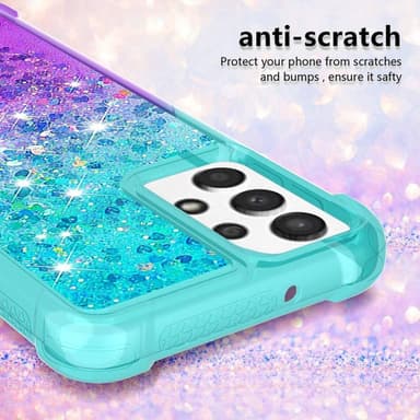 SKALO Samsung A13 4G Kvicksand Glitter Hjärtan TPU-skal - Turkos-Lila