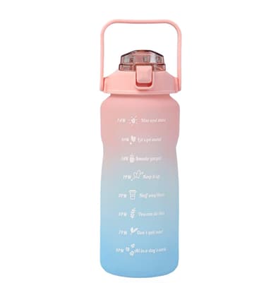 Motiverande vattenflaska med tidsmarkör och sugrör 2 L Rosa/Blå