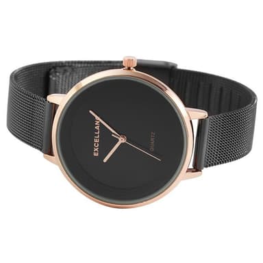 Excellanc Damklocka med rostfritt stål Milanese armband, roséguld färgad/svart