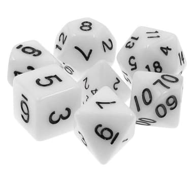 RPG-tärningar 7-pack (för Dungeons and Dragons, med mera) Vit