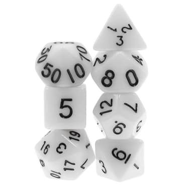 RPG-tärningar 7-pack (för Dungeons and Dragons, med mera) Vit