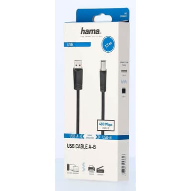 HAMA Kabel USB 2.0 480 Mbit/s 1,5m Svart