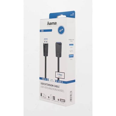 HAMA Kabel USB-förlängning 3.0 5 Gbit/s 1.5m Svart