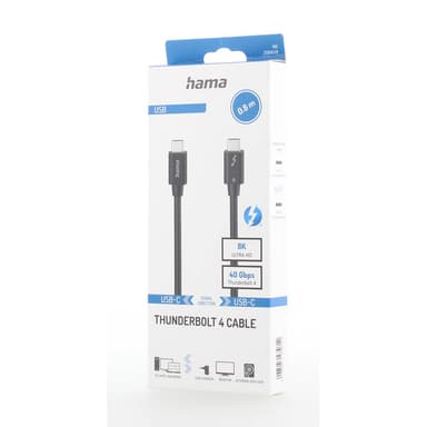HAMA Kabel USB-C Thunderbolt-4 40 Gbit/s Ultra-HD 8K 0,8m Svart