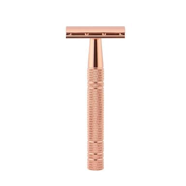 Säkerhetshyvel med blad och stativ Rose Gold 7-delad
