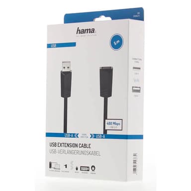 HAMA Kabel USB 2.0 Förlängning 480 Mbit/s 5,0m Svart