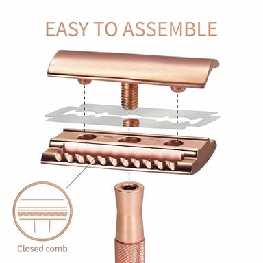 Säkerhetshyvel med blad och stativ Rose Gold 7-delad
