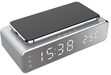 Väckarklocka med Qi-laddning och termometer, Silver