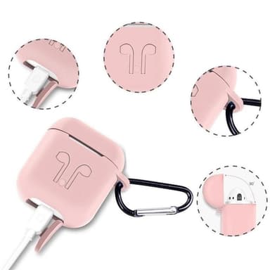 Silikon-kit till Airpods, Silikonfodral, Strap, Silikonsnäckor, Karbinhake, Rosa
