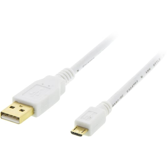 DELTACO USB 2.0 kabel Typ A ha - Typ Micro B ha, 5-pin, 1m, vit (MICRO-100)