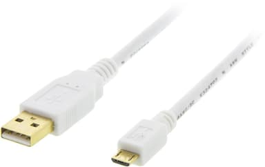 DELTACO USB 2.0 kabel Typ A ha - Typ Micro B ha, 5-pin, 1m, vit (MICRO-100)