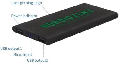 NORDIQZENZ Powerbank med lysande LED-indikator, 5000mAh