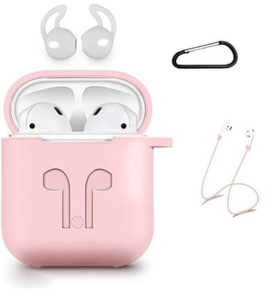 Silikon-kit till Airpods, Silikonfodral, Strap, Silikonsnäckor, Karbinhake, Rosa