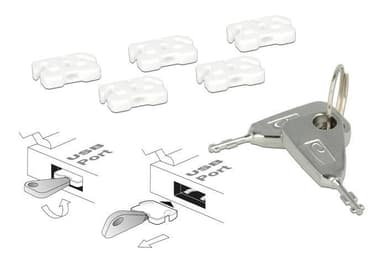DeLOCK Lås för USB-portar, 5 USB-lås, 2 nycklar, vit