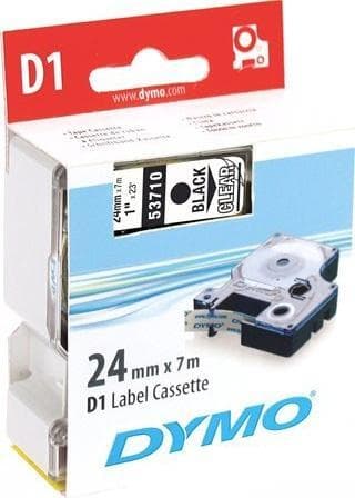 DYMO D1 märktejp standard 24mm, svart på transparent, 7m rulle (53710)