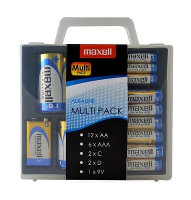 Maxell Alkaline Batterier Multi-Pack, AA/AAA/C/D/9V, skyddande låda, s