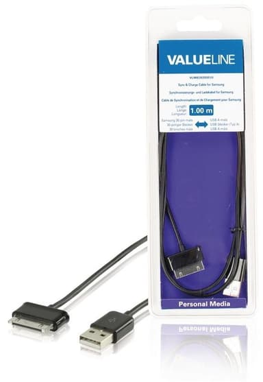 Synk och Laddningskabel Samsung 30-Pin Hane - USB A hane 1.00 m Svart