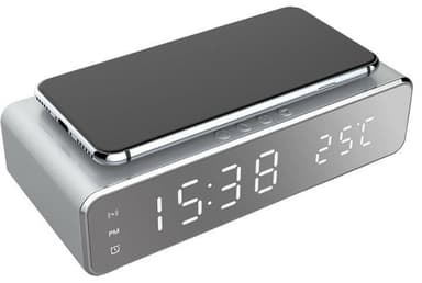 Väckarklocka med Qi-laddning och termometer, Silver
