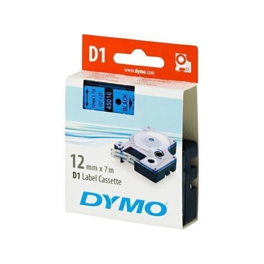 DYMO D1 märktejp standard 12mm, svart på blått, 7m rulle (45016)
