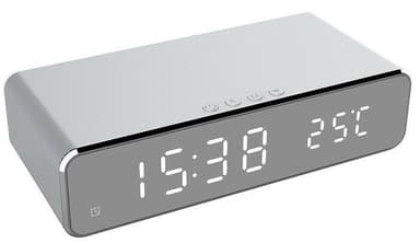 Väckarklocka med Qi-laddning och termometer, Silver