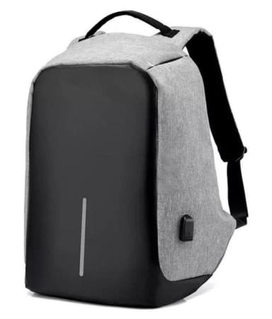 Inbrottsäker ryggsäck med USB-port, grå/svart