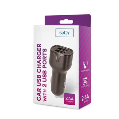 Setty Billaddare 2 x USB 2.4A, Svart