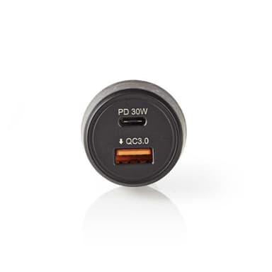 Billaddare 2-Utgångar 3.0 USB-A & C, Svart