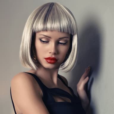 Peruk Page med Bangs - Silver/vit