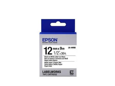 Epson etikettkassett matt papper – LK-4WBB matt papper svart/vit 12/9,