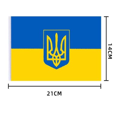 Handhållen ukrainsk flagga med vapen 14×21 cm polyester Blå/Gul