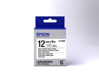 Epson etikettkassett matt papper – LK-4WBB matt papper svart/vit 12/9,