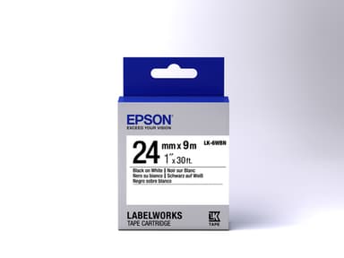 Epson etikettkassett standard – LK-6WBN std svart/vit 24/9, Svart på v