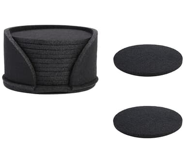 Runda glasunderlägg med hållare Filt 12-pack Svart