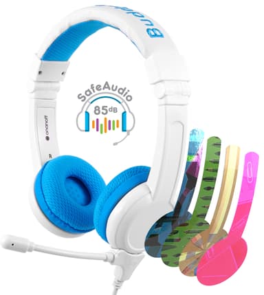 BuddyPhones School+ on ear-hörlurar (blåa)