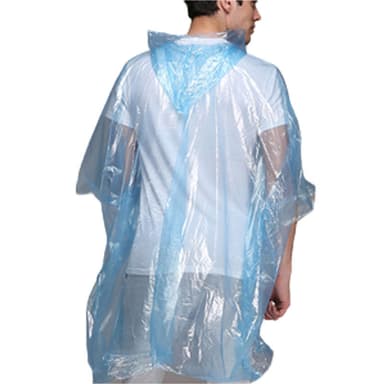 Regnponcho med huva med dragsko Blå