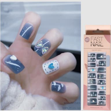 Naturliga franska falska naglar Akryl False Nails Kit 24-pack Blå