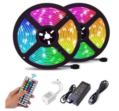 Färgskiftande LED-ljusslinga / ljuslist RGB med fjärr (2 x 5 m)