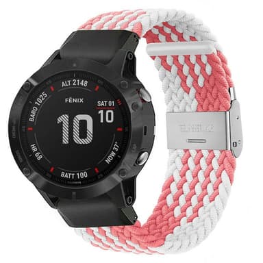 Flätat Elastiskt Armband Garmin Fenix 6X - Rosa/Vit