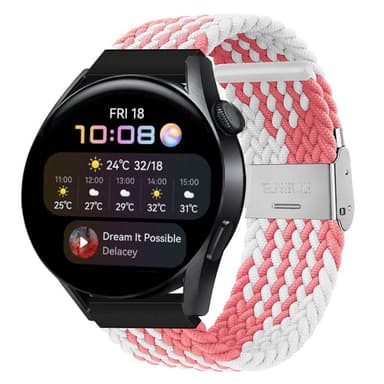 Flätat Elastiskt Armband Huawei Watch 3 (46mm) - Rosa/Vit