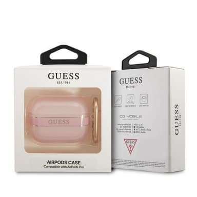 Guess AirPods Pro Skal Printed Stripe & Gold Hook Rosa