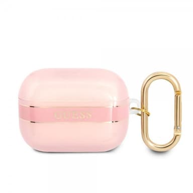 Guess AirPods Pro Skal Printed Stripe & Gold Hook Rosa