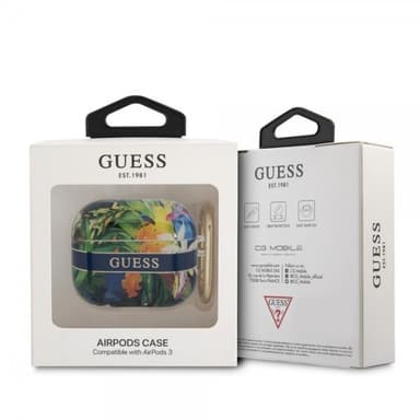 Guess AirPods 3 Skal Flower Print & Gold Hook Blå